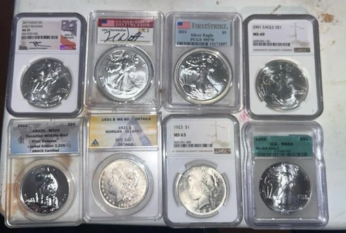 Certified MS 69/70 US Silver $1 Coin Lot Morgan Dollars & Silver Eagles SF Mint