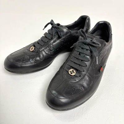 GUCCI GG Pattern Leather Low-Top Sneakers Size21cm (EU 34) Black 061467d