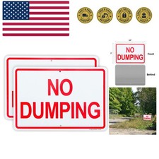 2 Pack No Dumping Signs - Weatherproof Aluminum 10" x 7" for Outdoor Durability