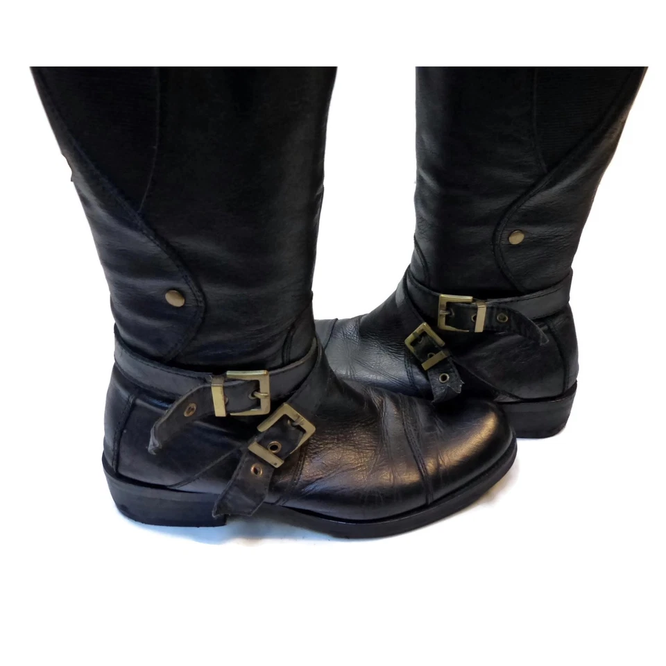 Miz Mooz Kailia Moto Boots Size 8.5 Black Leather Harness Straps New Heels - Image 2 of 4