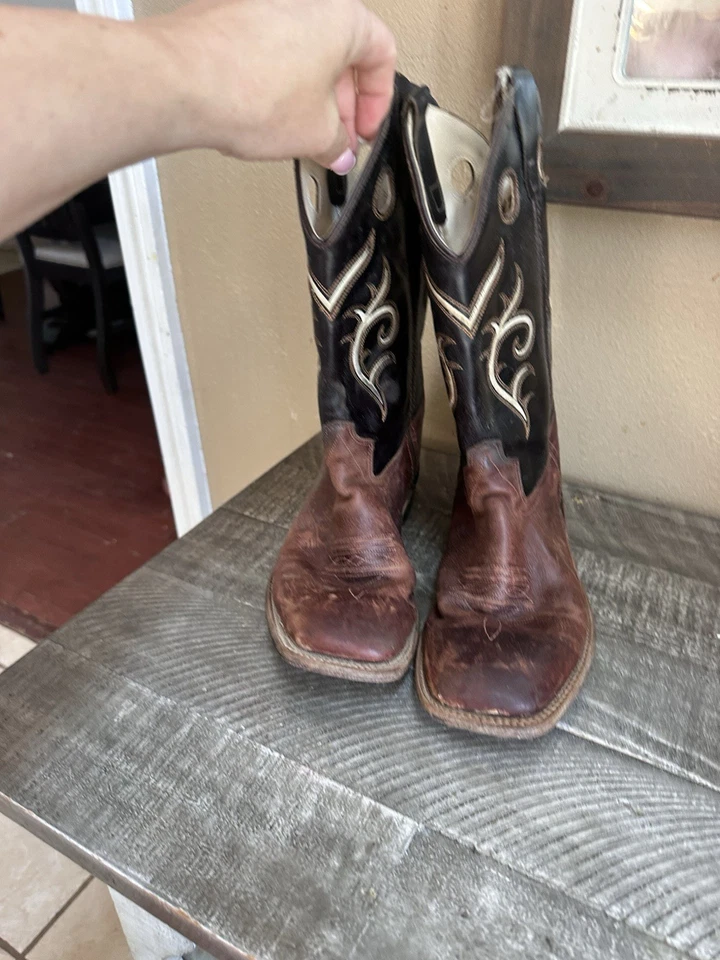 Botas de Vaquero de Cuero Old West Niño Juventud Punta Cuadrada Ancha Marrón BSY1807 Talla 7 Foto 2 de 4
