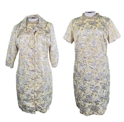 Vintage 60s Gold Lame' Brocade Embellished Shift Dress and Jacket Set Plus Sz 20