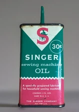 Vintage SINGER SEWING MACHINE OIL Tin Can Advertising - 4 oz - 4" - USA