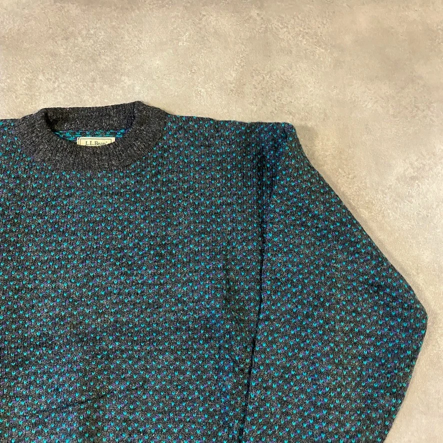 L.L Bean Knitted Jumper Mens 2XL Birds Eye Wool Made In Norway Sweater, Green - Image 2 of 4