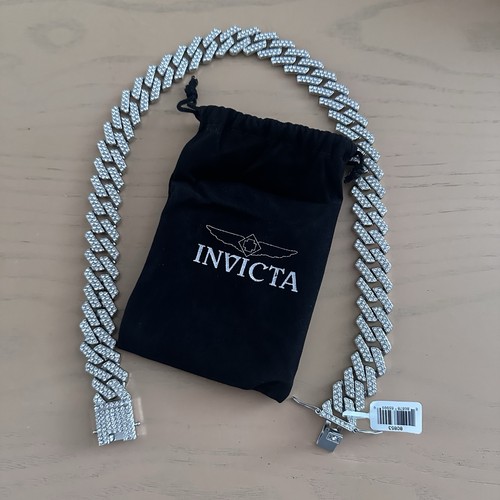 Invicta Elements Men's Iced out Cuban Chain Necklace Silver 80853 BNWT