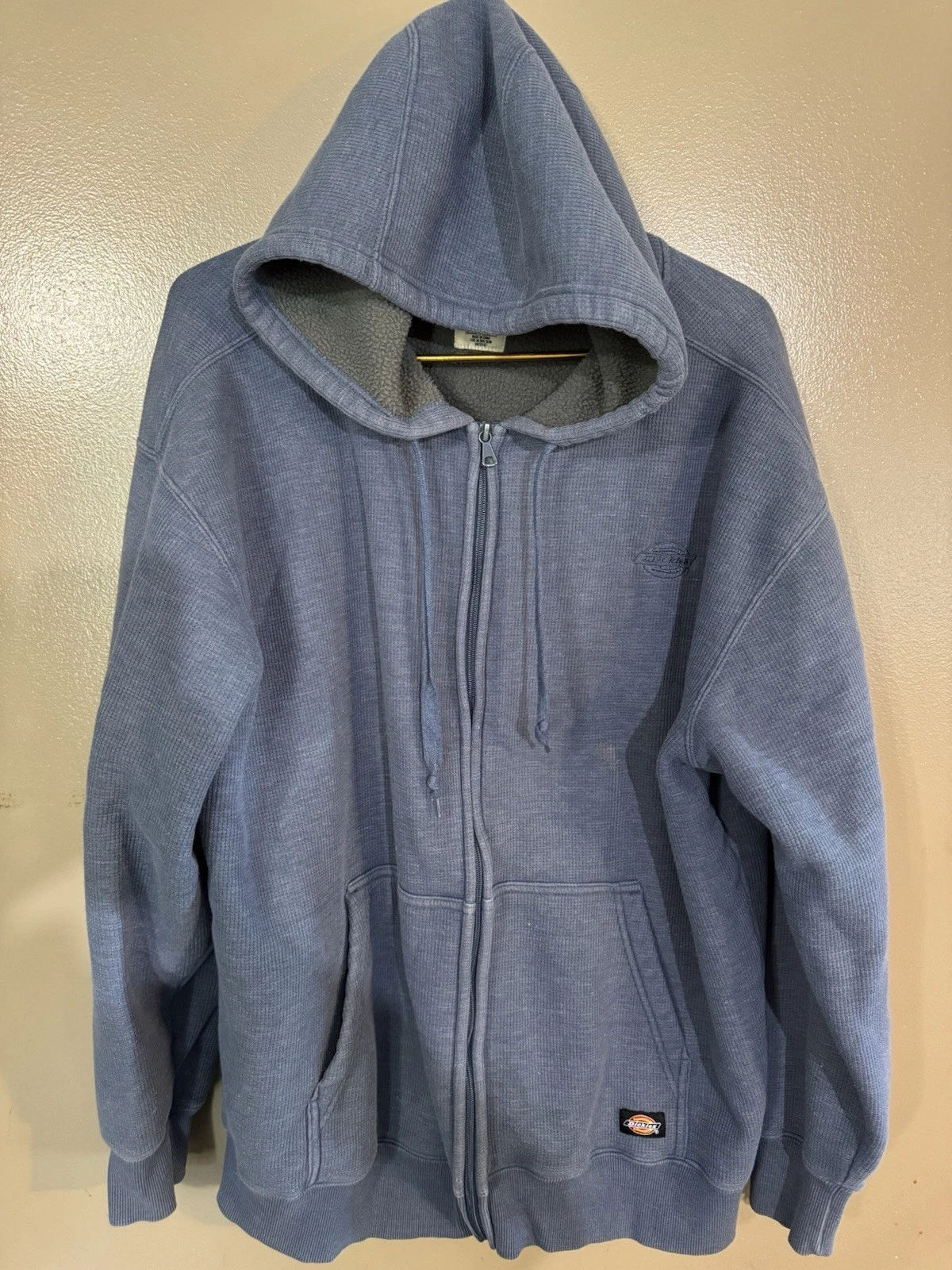 Dickies Zip Up Hoodie Fleece Lined Dark Denim with gray lining Size XL