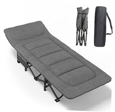 Folding Camping Cot for Adults with Cushion and Pillow Grey