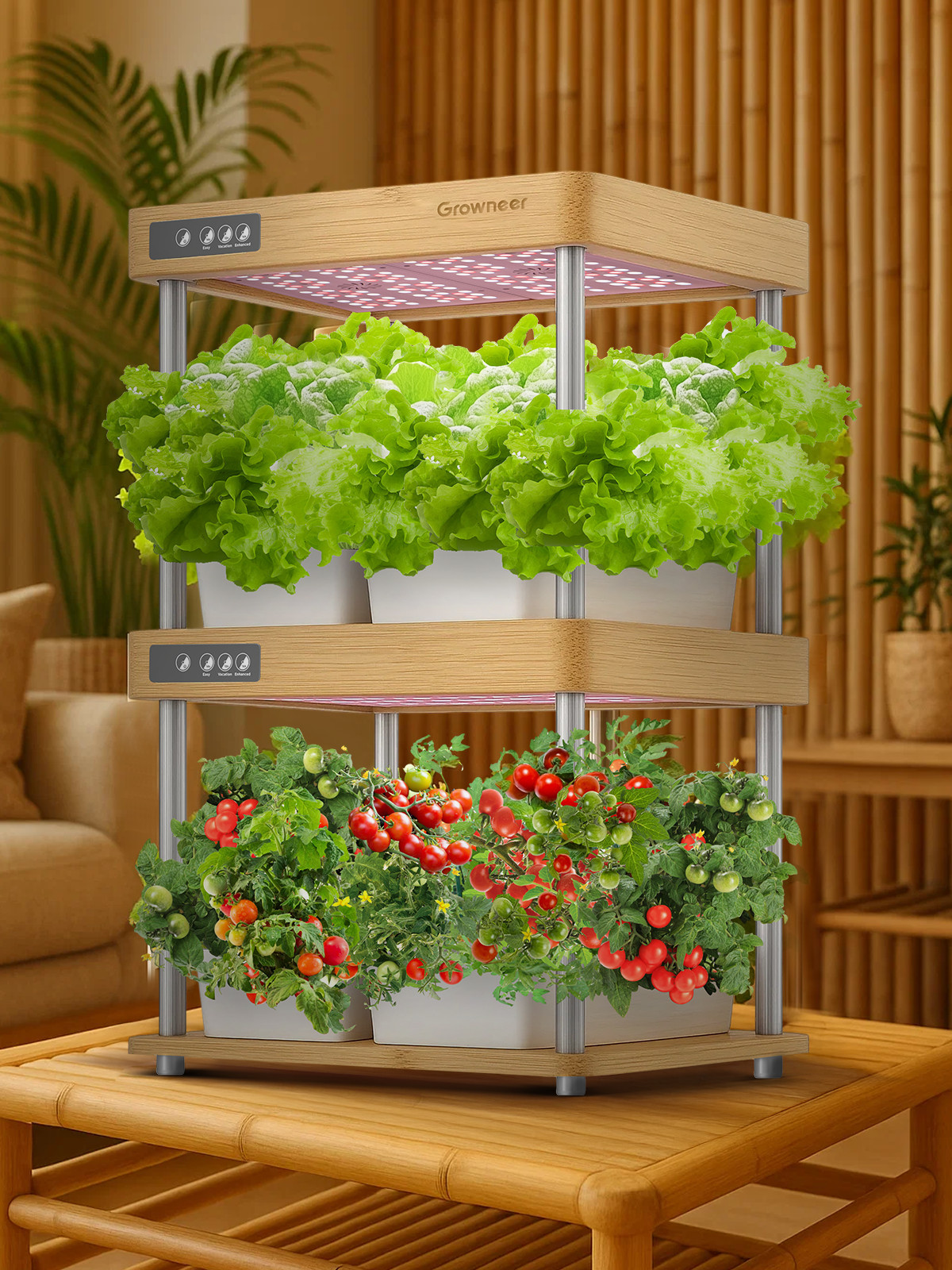Hydroponic Growing System 2-Tier Indoor Garden with Full-Spectrum LED Grow Light