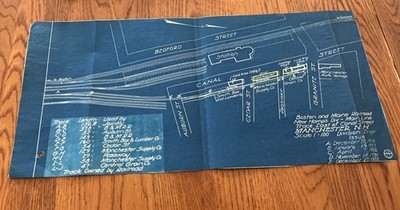 1933 Boston & Maine Railroad Blueprint Track Map Manchester NH Canal St Industry