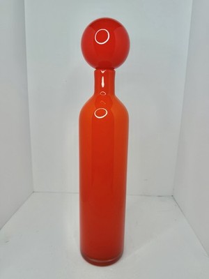 Vintage MCM Scandinavian Orange Cased Glass Decanter Vase 19.25  W/stopper