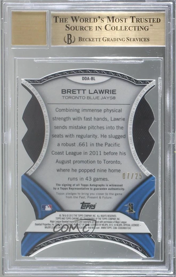 2012 Chrome Dynamic Die-Cuts /25 Brett Lawrie BGS 9.5 GEM MINT Rookie Auto RC - Image 2 of 2