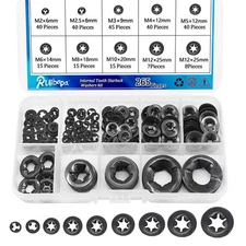 Ruipaba 265 PCS Internal Tooth Starlock Washers 9 Size Push On Locking 265PCS 