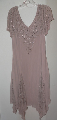 Womens JKARA Size 24W Blush S/S Silver Beaded Fit and Flare Lined NWT Maxi Dress