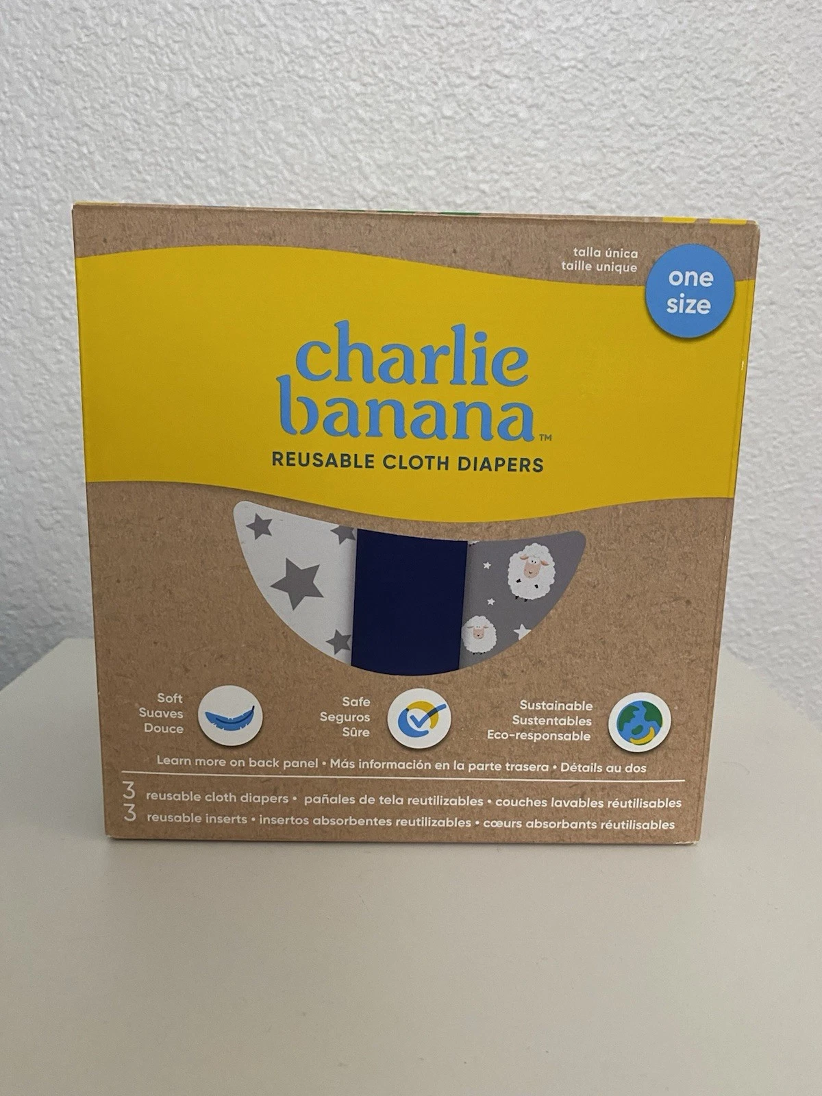 Charlie Banana 3 Pack Reusable Cloth Diaper, One Size - Counting Sheep