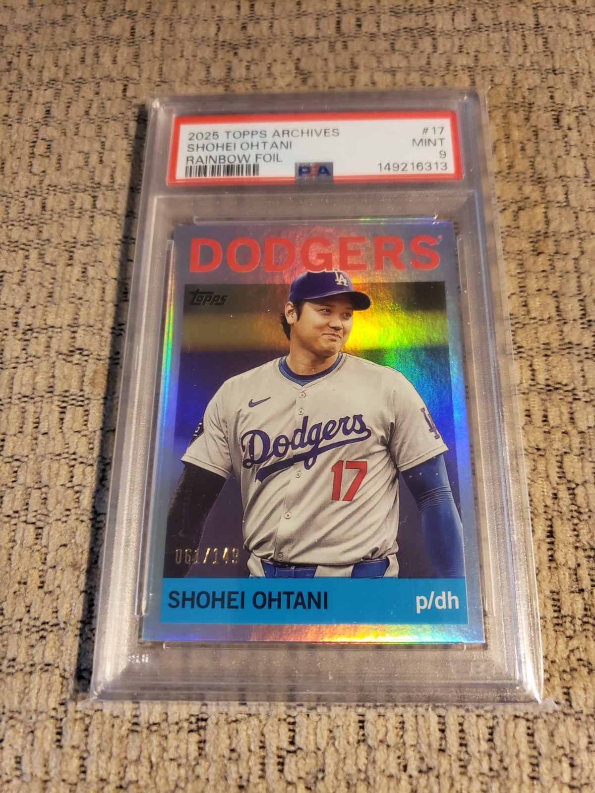 2025 Topps Archives Shohei Ohtani Rainbow Foil 61/149 Los Angeles Dodgers PSA 9