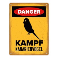 Danger Kampf Kanarienvogel Metallschild XL In 21X28 Cm Mit Vogel Silhouette