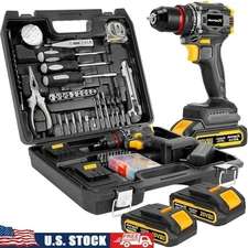 20V Brushless Electric Drill Kit 135PCS with 2 Lithium Batteries Tool Set Home 