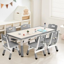Kids Table and 6 Chair Set Height Adjustable Arts  Crafts Table and Chair Set
