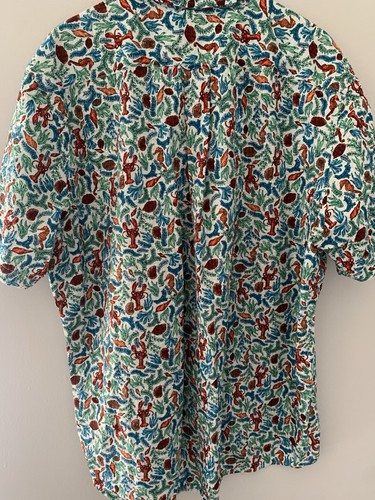 Camicia uomo LANDS' END nautica manica corta con bottoni elasticizzata TG 2XL pesce spiaggia - Foto 5 di 18