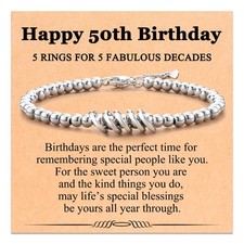 50th Birthday Gifts for Her Women, Birthday Bracelet for Women with Gift Message