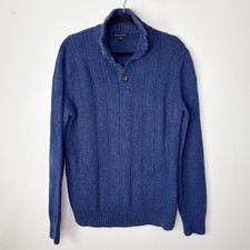 Banana Republic Blue Button Mock Neck Textured Cotton Wool Sweater Medium