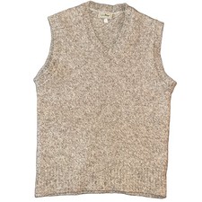 LL Bean Sweater Vest Mens L Brown Cream Wool Nylon Marled Vintage 80s USA Made