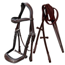 Exion Anti-Pressure Anatomic English Jumping Leather Horse Padded Bridle with...