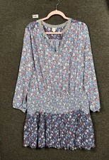 GAP Midi Shift Dress Womens Size L Blue Floral Long Sleeve Smock Bohemian 