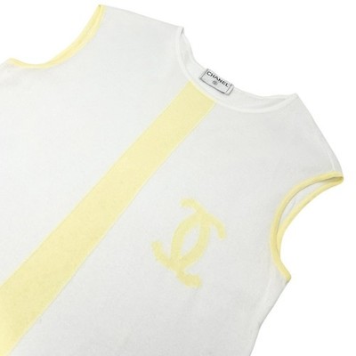 CHANEL Vintage 00S CC Logo Knit Tank Top #42 Sleeveless White