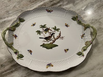 Herend Hungary Rothschild Birds And Butterflies Oval Platter  12  X 10 