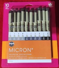 Sakura Pigma MICRON Gray and Black Pens Set of 10 - 50146 - Fine and Bold Anime