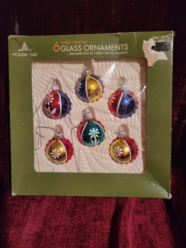 6 Vintage Merry Christmas Tree Mercury Blown Glass Mini Bulb Ornaments Flower