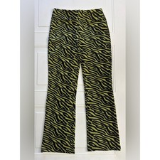 Zara Women  s Sz M Neon Yellow Green Animal Zebra Print Knit Wide Leg Pants