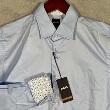 Boss Dress Shirt Mens 15.5 Pastel Blue Slim Fit Easy Iron Long Sleeve Flip Cuff