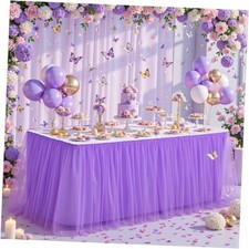 6FT Length Tulle Table Skirt for Rectangle Tables 6FT, 72IN L X30in H Purple