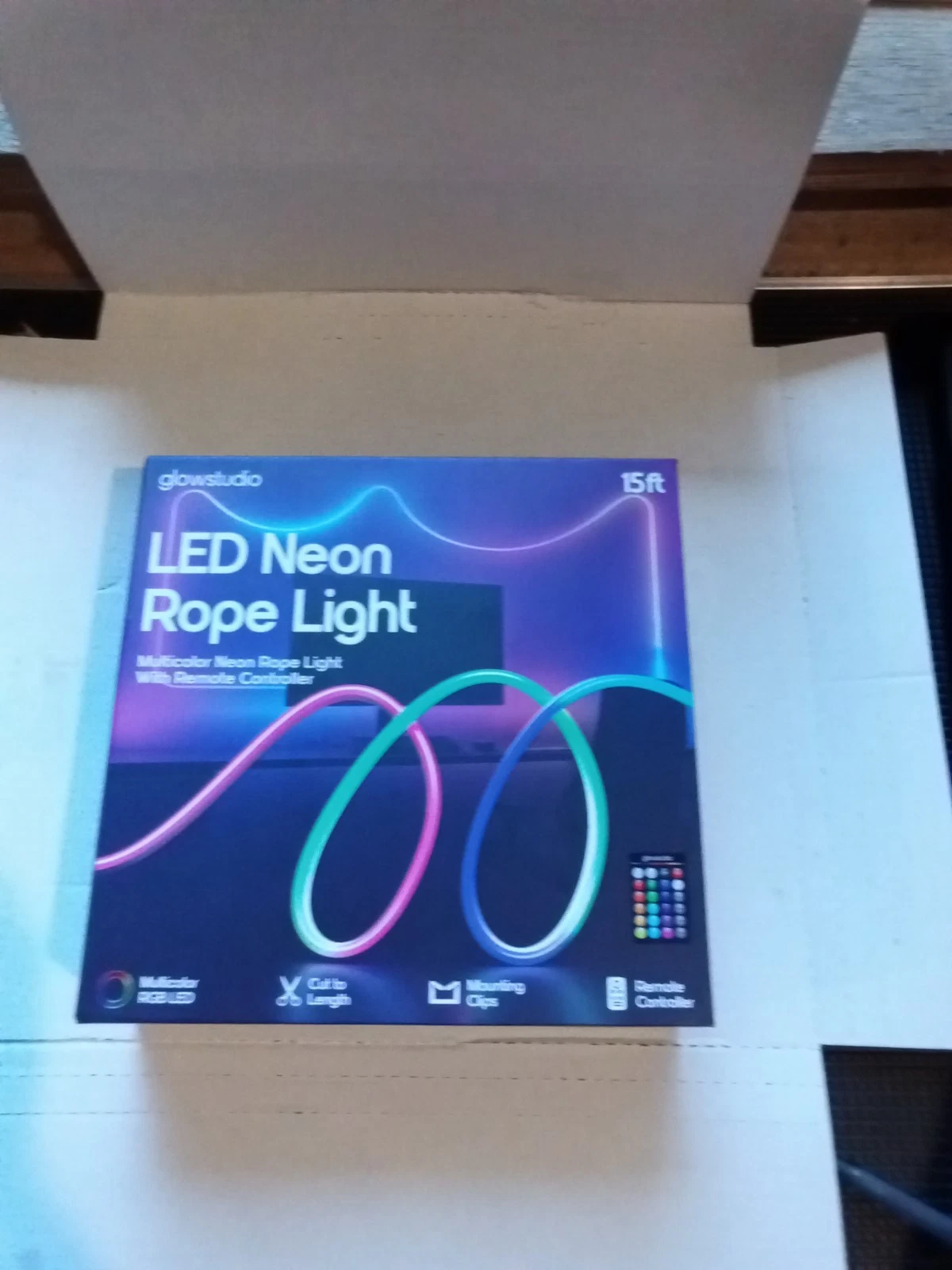 Glowstudio LED Neon Rope Light 15ft Remote Clips Cut To Length