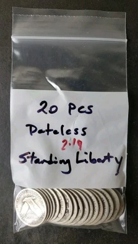 Bag of 20 25c Standing Liberty Silver Quarter Dollars, Dateless Ones