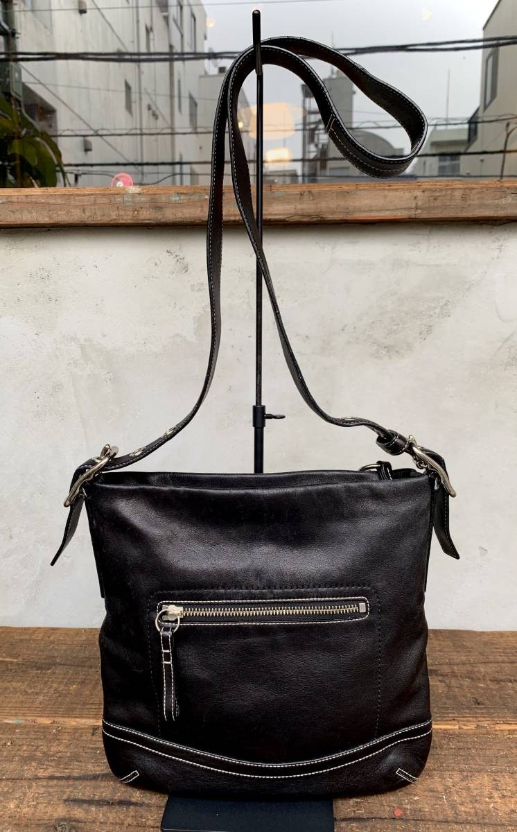 Coach Genuine Leather Shoulder Bag 27.5x27cm Pre-Owned