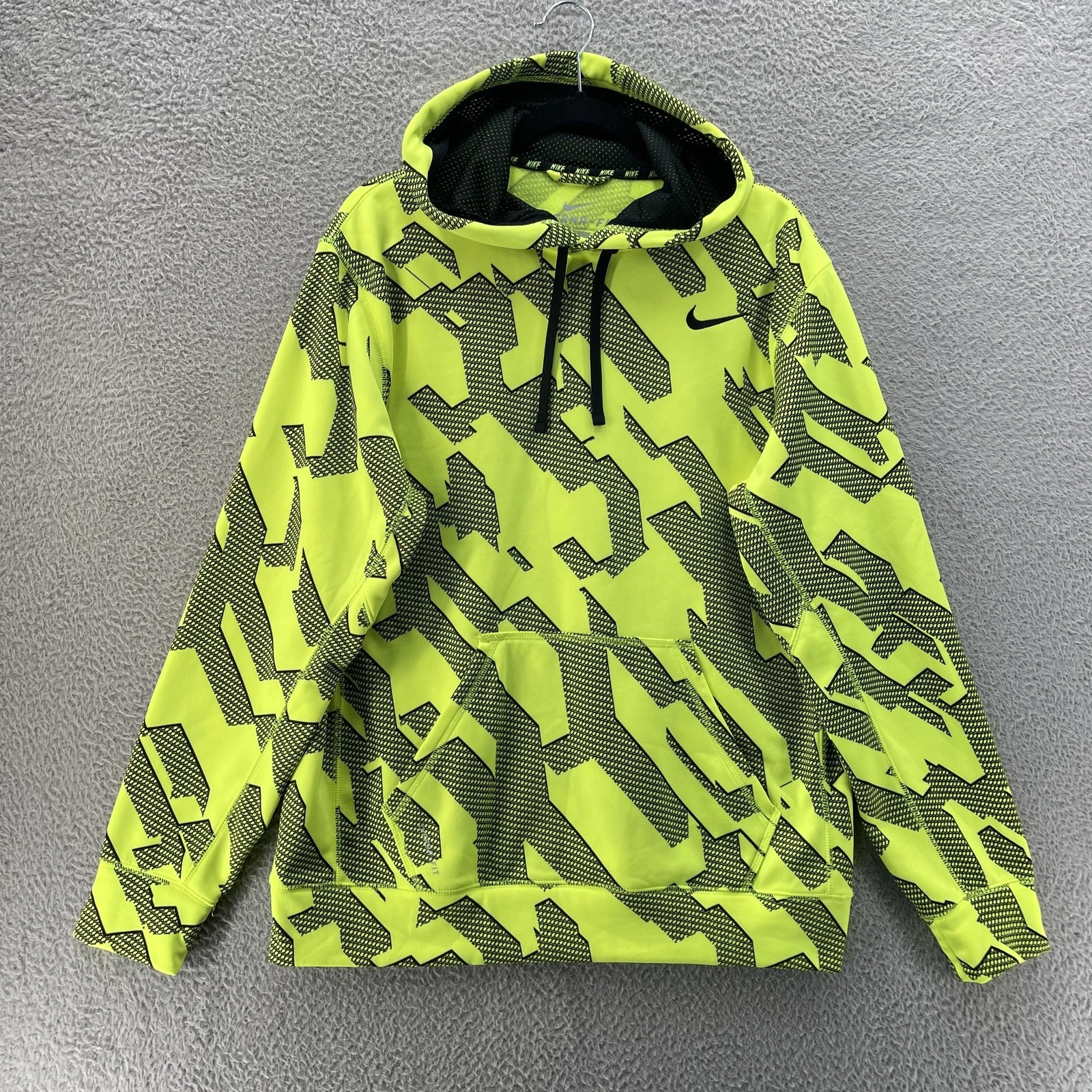 Nike Hoodie Men Medium Yellow Camo Sweatshirt Athletic Therma-Fit High Visible