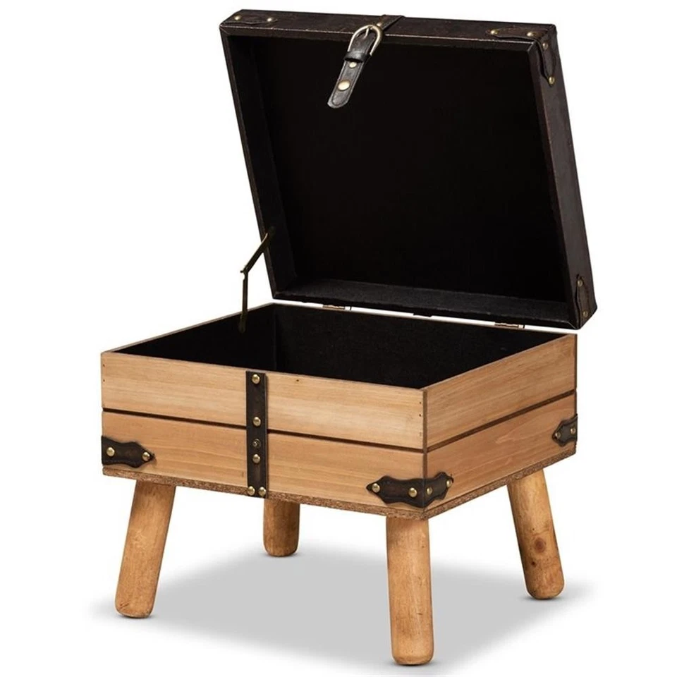 Baxton Studio Amena Dark Brown and Oak Finished Wood Small Storage Ottoman - Image 4 of 4