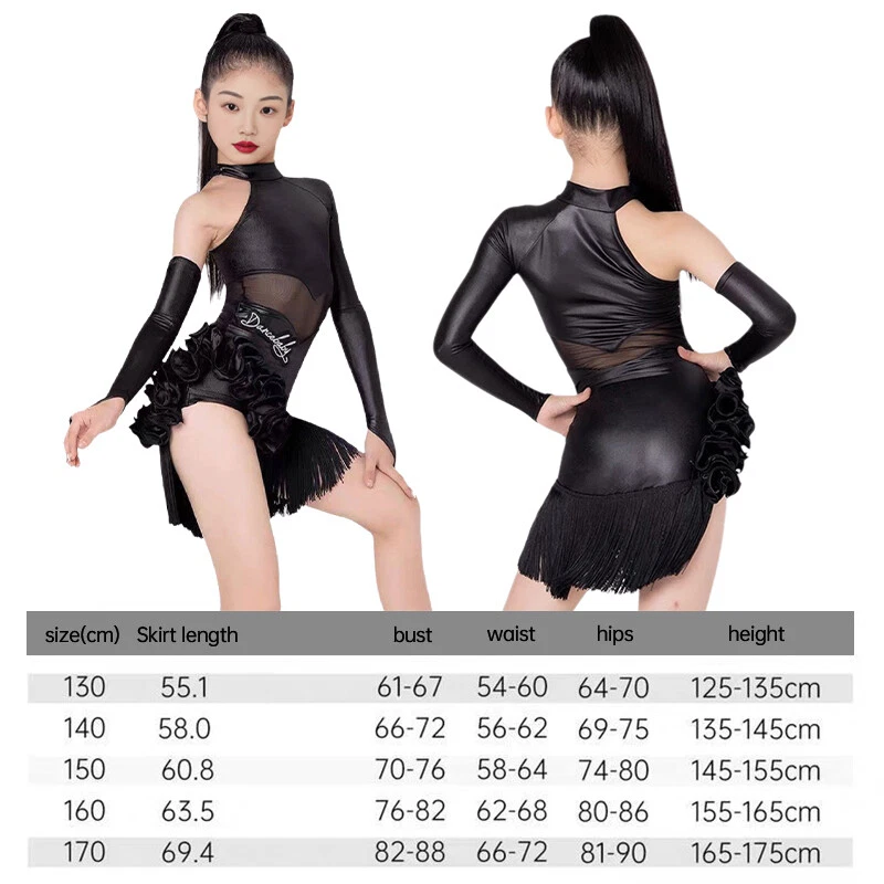 Girls Latin Jazz Modern Dance Costume One-Sleeve Fringe Skirt Competition Dress - Image 4 of 4