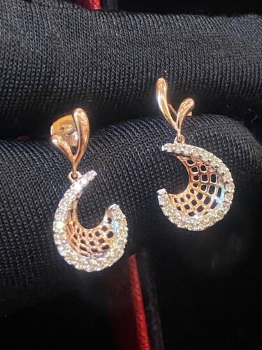Stunning 0.40 Cts Round Brilliant Cut Diamonds Dangle Earrings In 14K Rose Gold - Picture 1 of 12