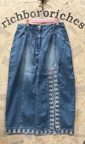 Free People Kora Set Denim Off The Shoulder Top Skirt Embroider Trim Blue 14 NWT - Picture 7 of 9