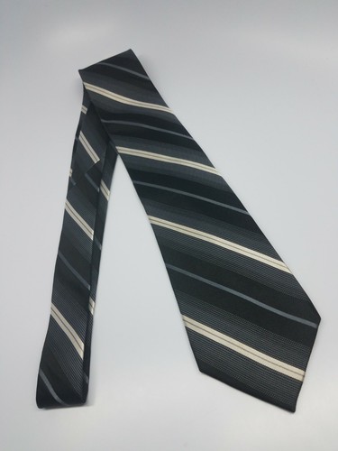 Croft & Barrow Silk Tie Black Gray White Stripes Men Necktie 59 x 3.25 - Picture 2 of 5