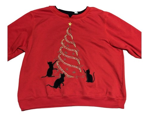 Vintage Ugly Christmas Grandma Sweater Cats And Tree Extra Shenanigans Size 2X - Picture 2 of 6