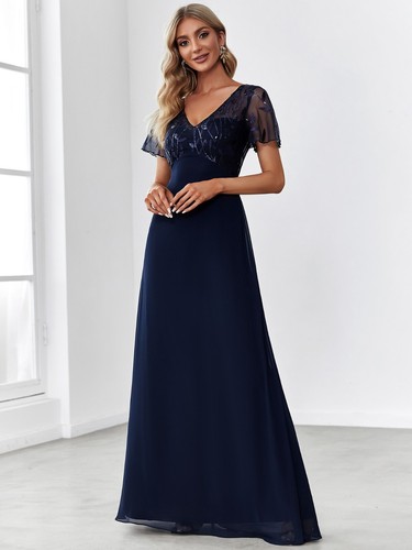 Women's Sequin Print Evening Dresses for Women with Sleeves (& Plus Size) - Picture 6 of 28