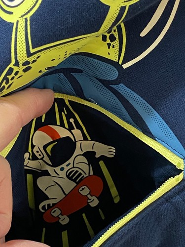 356 Kids Garanimals Hoodie Space Alien UFO Boys 5 Blue Zip Pocket Pull Over - Picture 4 of 14