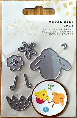 Violet Studio 7-teiliges Metall Stanzformen-Set -- Osterei, Küken & Blumen