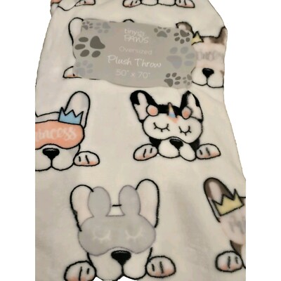 Tiny Paws Boston Terrier Princess Oversize Plush Throw Blanket  NWT