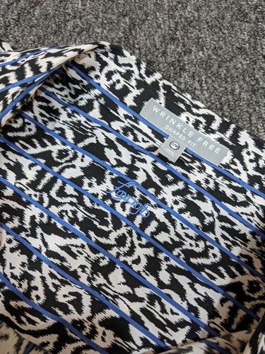 FOXCROFT Wrinkle Free Shaped Fit Button Down Shirt Sz 22W Blue Black White Print - Picture 2 of 10